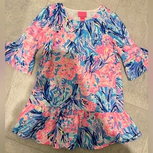New! Lilly Pulitzer Blue and Pink Abstract Dress girls 6-7